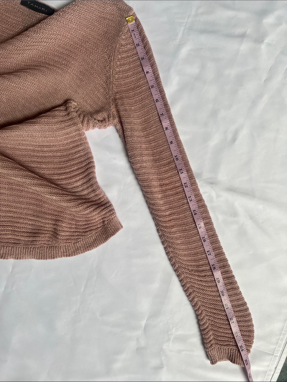 Tahari Dusty Rose Sz XS Lightweight 100% Linen Sweater Minimalist Quiet Lux - Picture 5 of 11